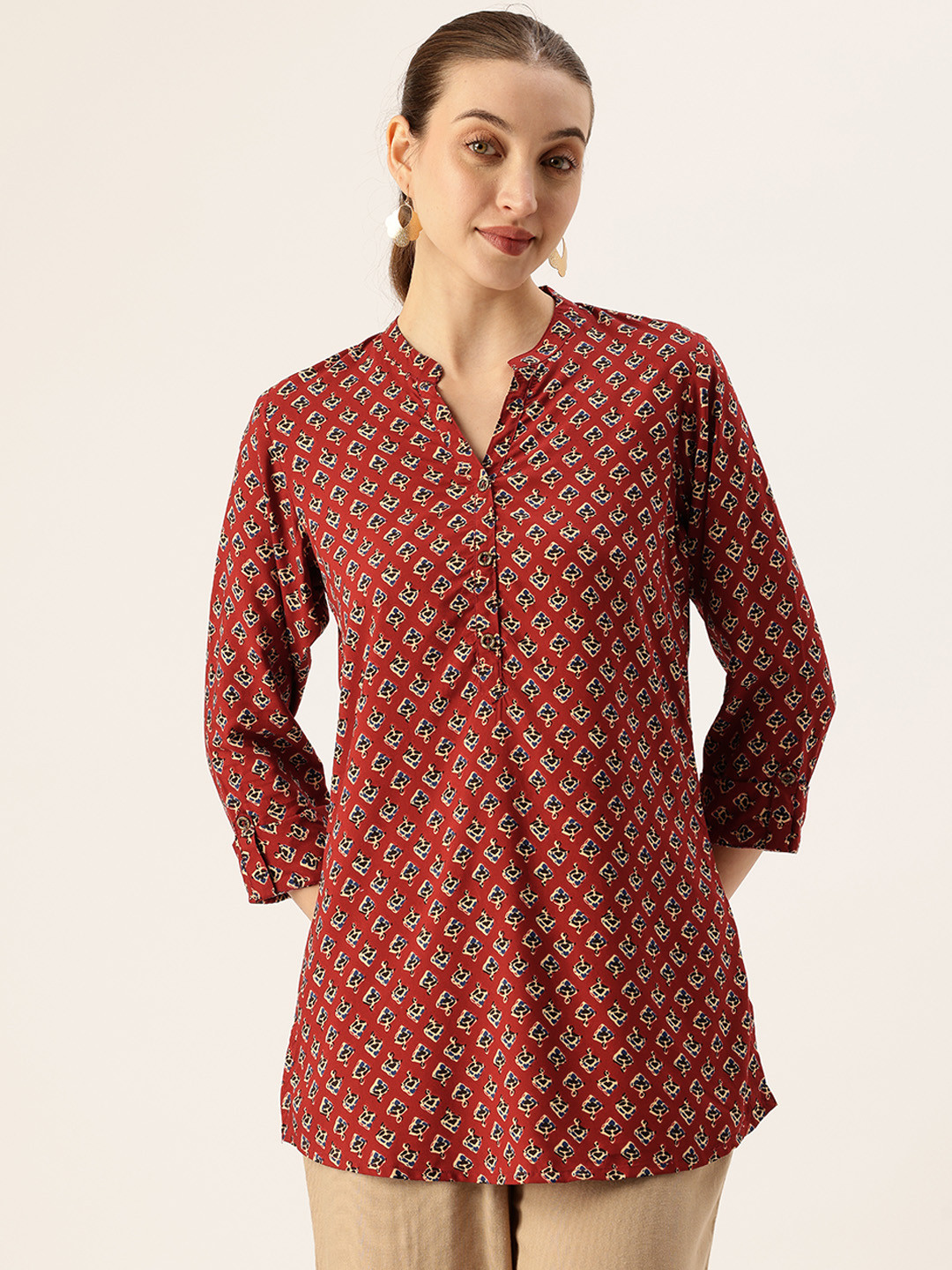 AMUKTI Mandarin Collar Printed Tunic