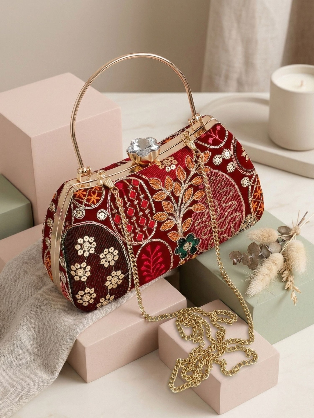 OSTY Embroidered Box Clutch
