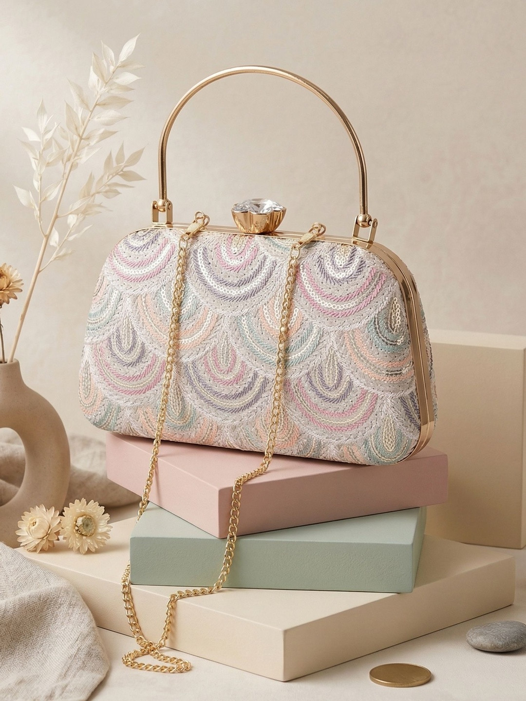 OSTY Embroidered Box Clutch
