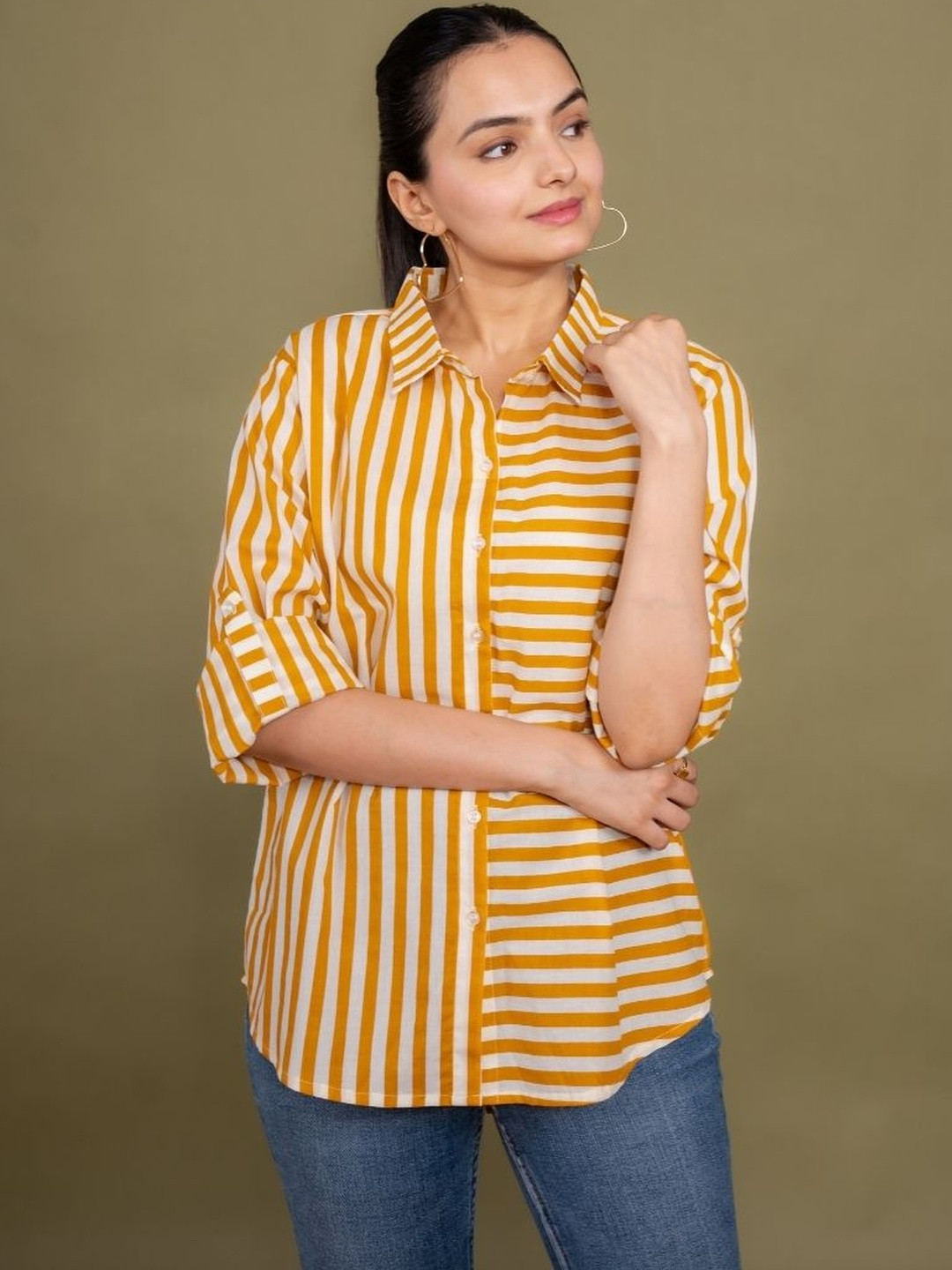 EKISHA Women Relaxed Multi Stripes Printed Casual Shirt