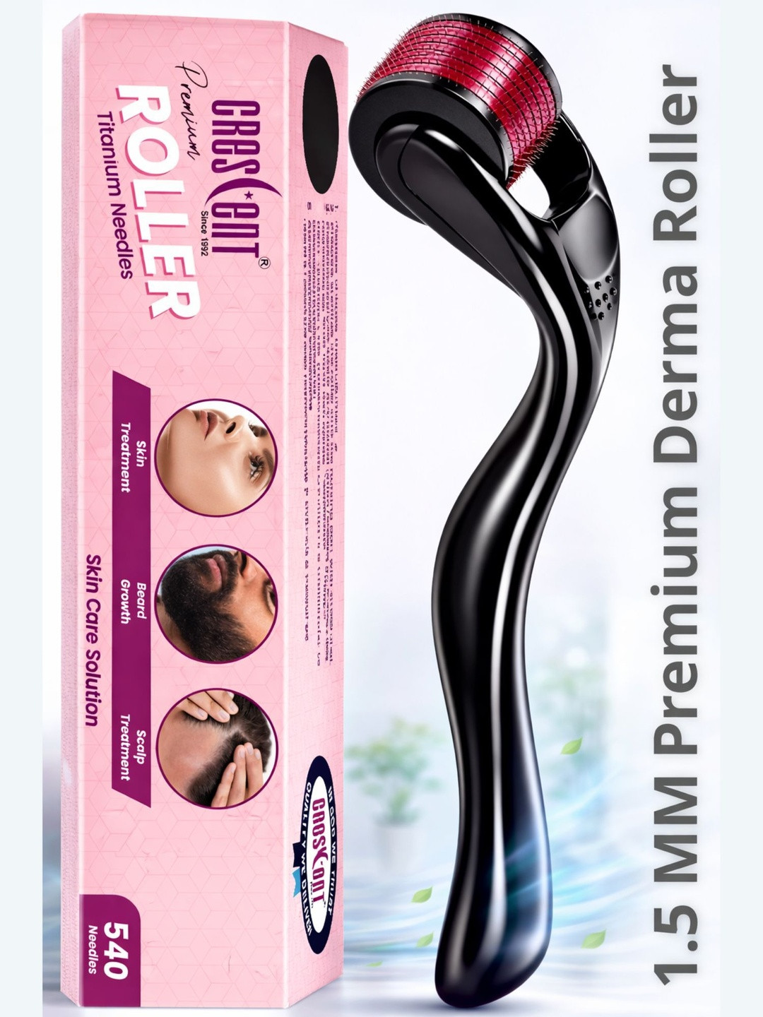 Crescent 1.5 MM Derma Roller For Hair Regrowth & Reducing Fine Lines and Wrinkles