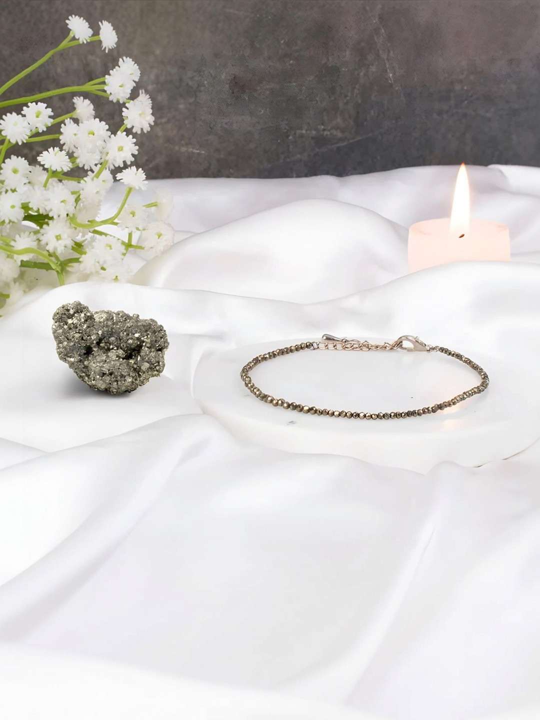 HEALINGGEMS Women Metallic Pyrite Faceted Micro Bead Adjustable Chain Bracelet