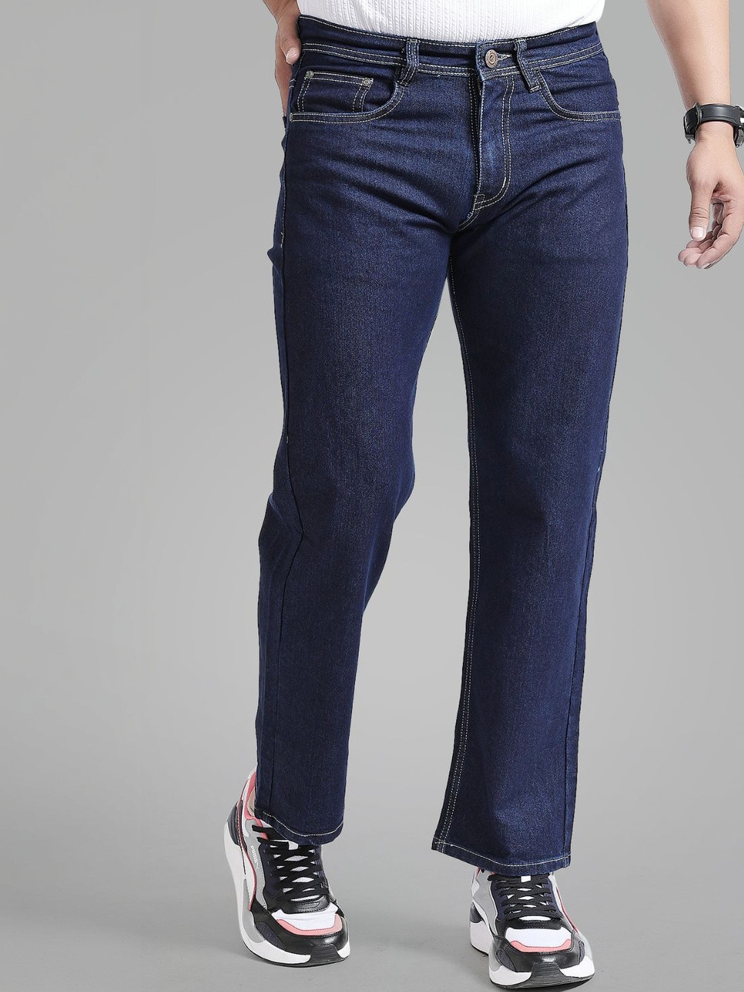 BREXX Men Comfort Wide Leg Mid-Rise Stretchable Jeans