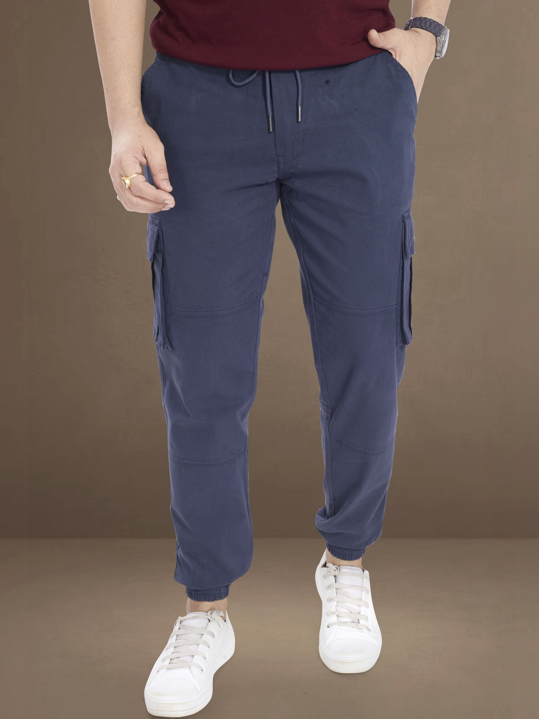 R.Code by The Roadster Life Co. Men Relaxed Straight Leg Easy Wash Cargos Trousers