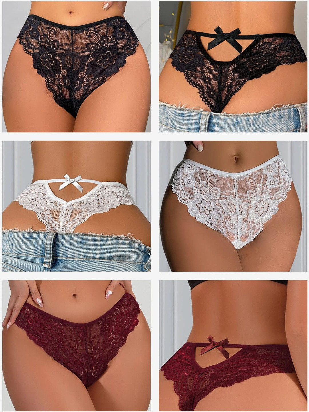 LaOrra Women Pack of 3 Floral Lace Assorted Bikini