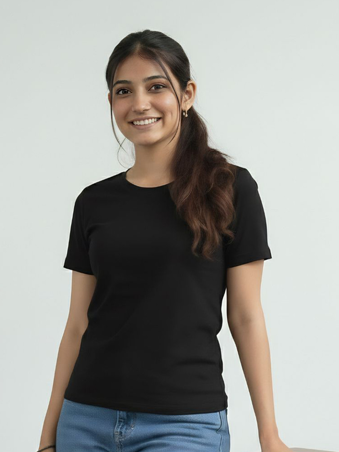 GlamZei Plain Solid Pure Cotton Round Neck Relaxed Fit Casual T-Shirt