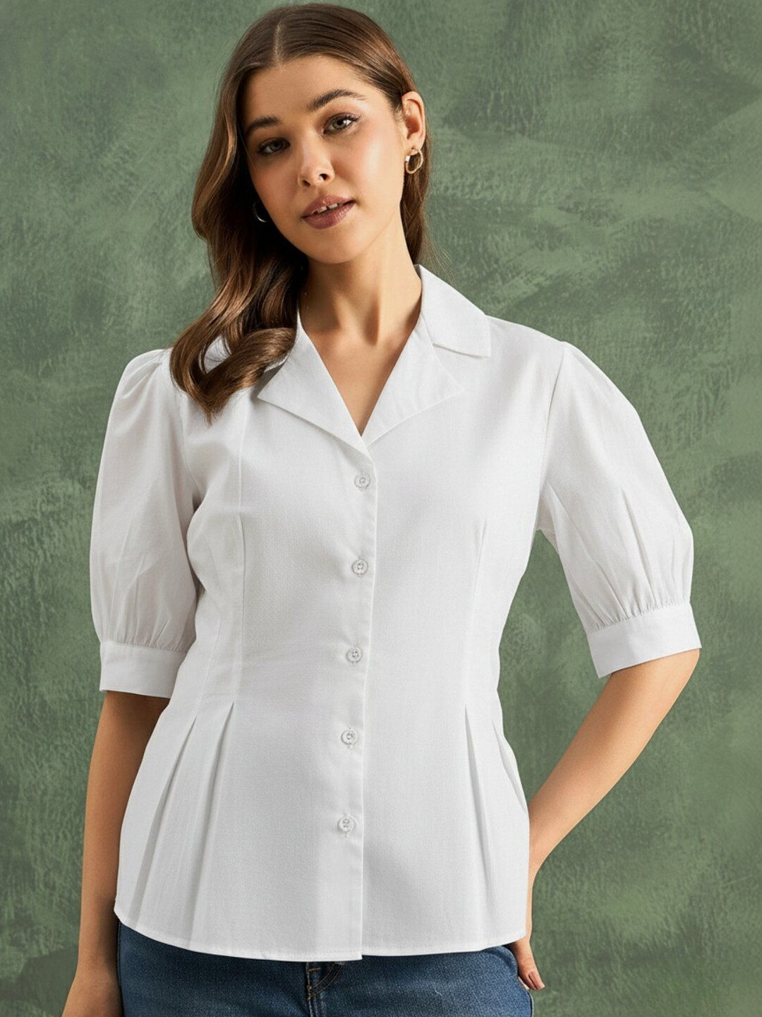 Uptownie Pure Cotton Pleated Peplum Shirt