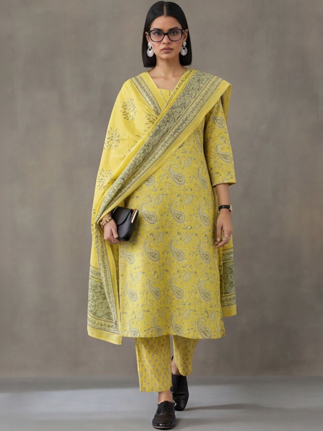 Navibhu Contemporary Flare Printed Pure Cotton Kurta with Palazzos & With Dupatta