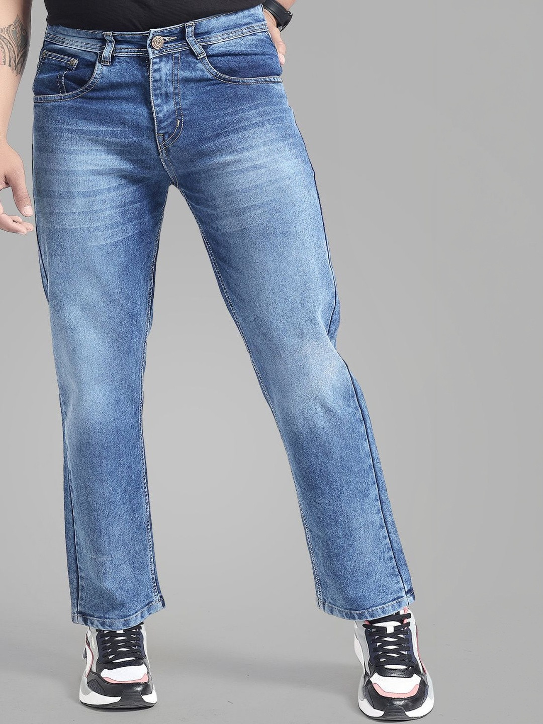 BREXX Men Comfort Wide Leg Mid-Rise Stretchable Jeans