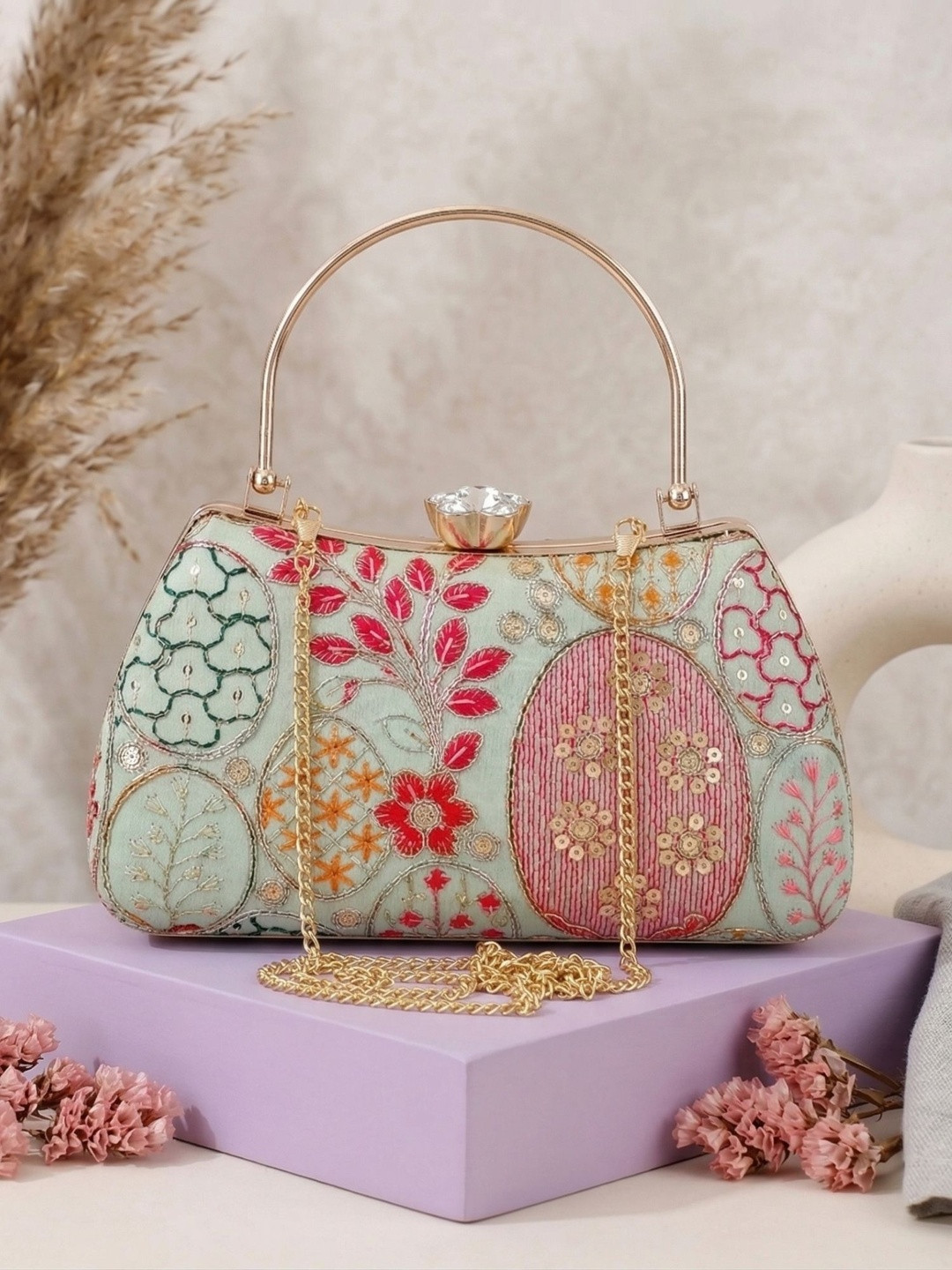 OSTY Embroidered Box Clutch