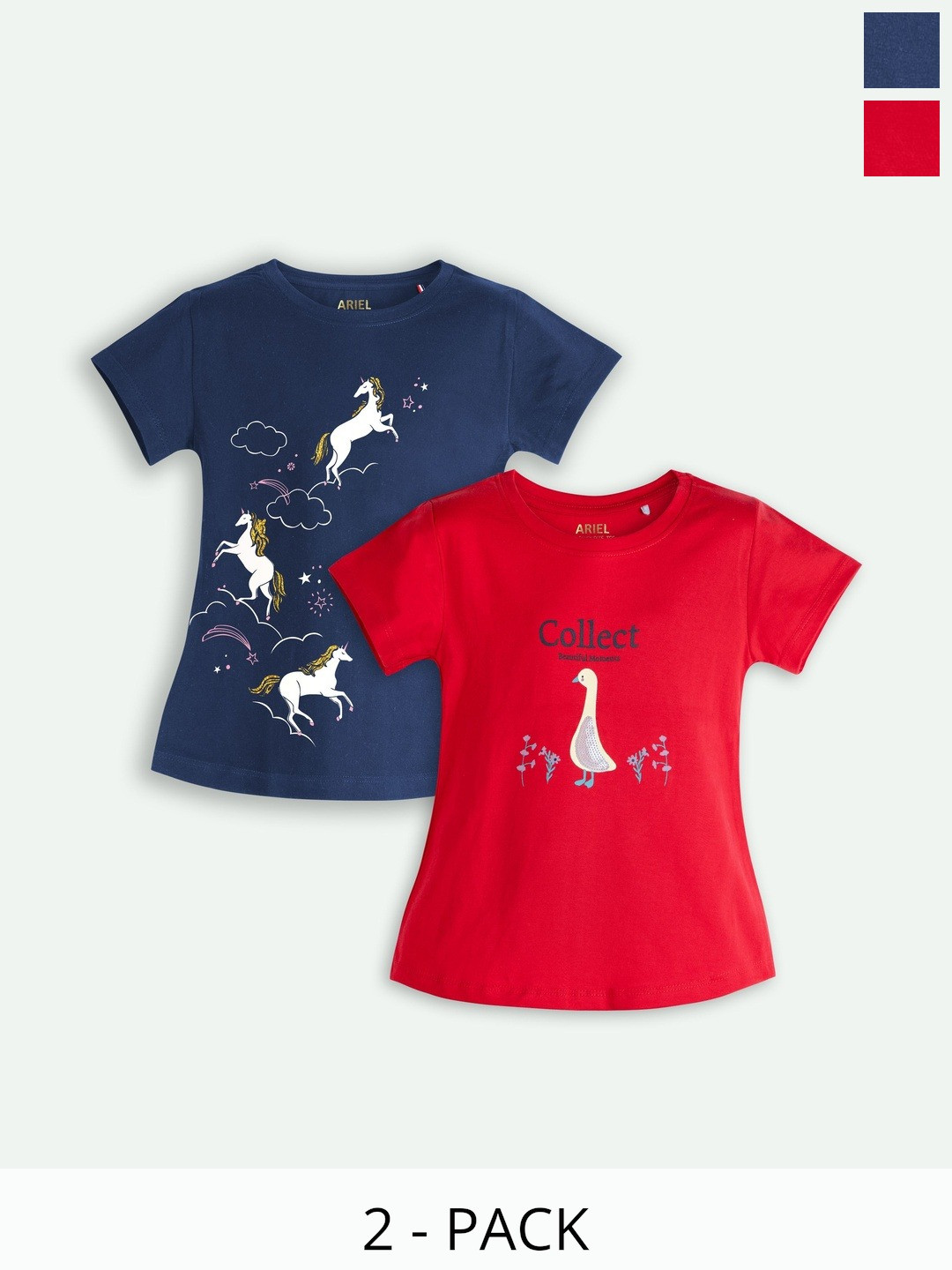 ariel Girls Pack Of 2 Graphic Printed Cotton T-shirt