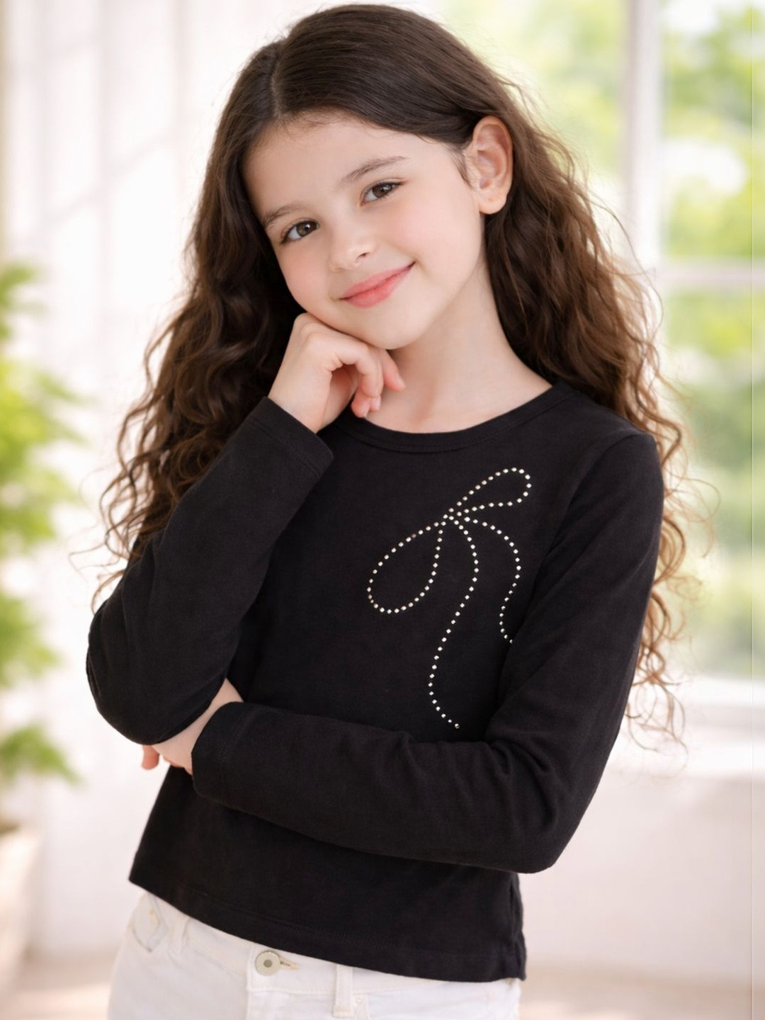 Purple United Kids Girls Black Smart Casual Style Full Sleeves Tshirt