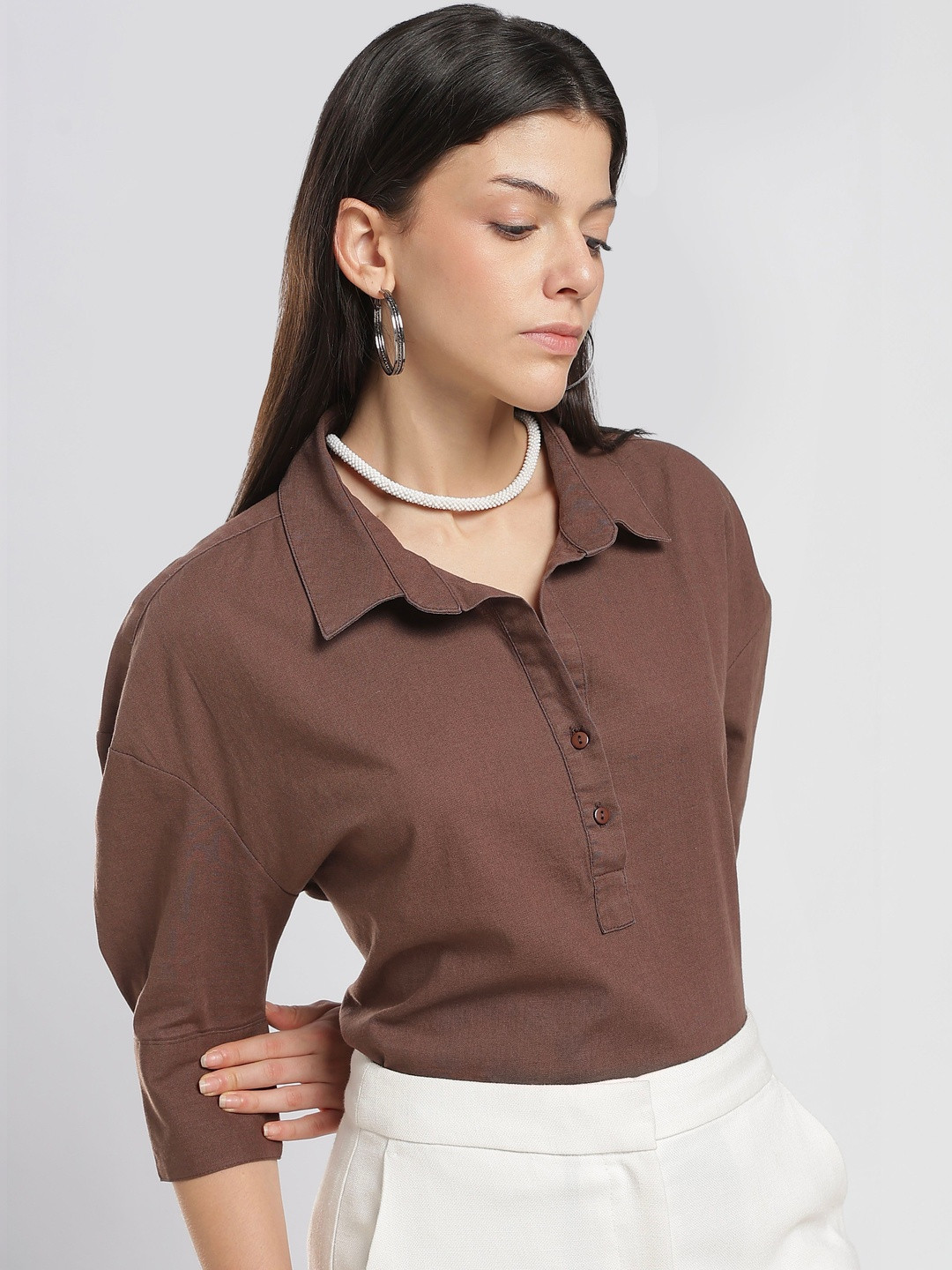 HERE&NOW Linen three-quarter Top