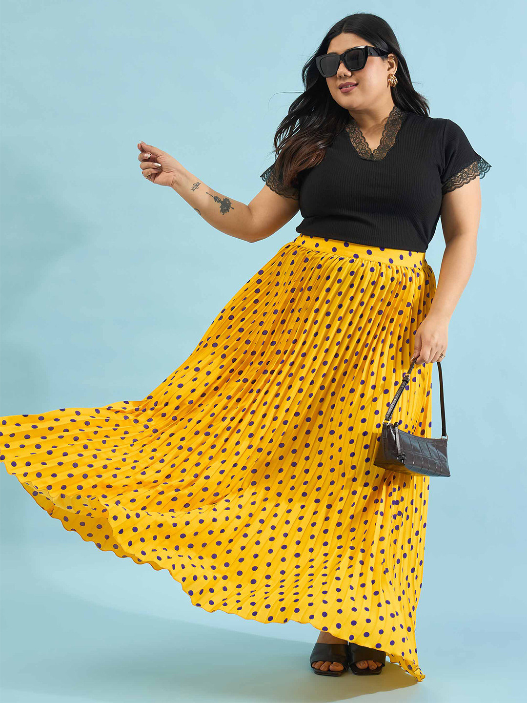 SASSAFRAS Curve Women Georgette Accordion Pleated Midi A-Line Skirt