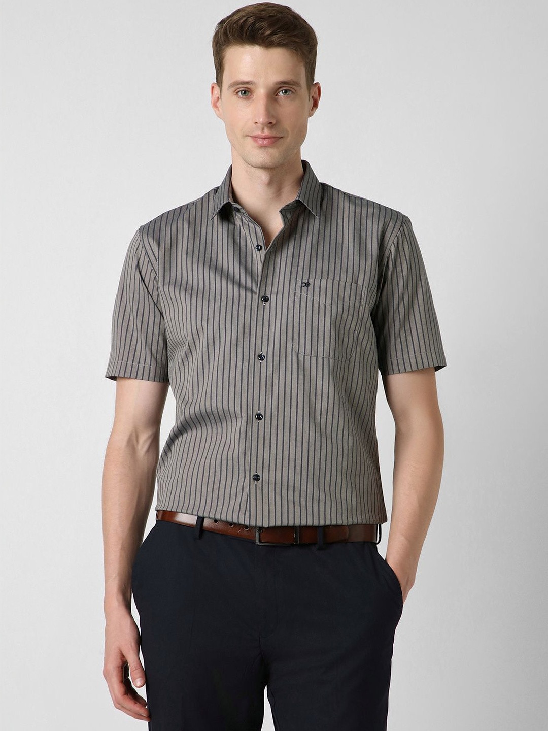 Peter England Men Slim Fit Striped Formal Shirt