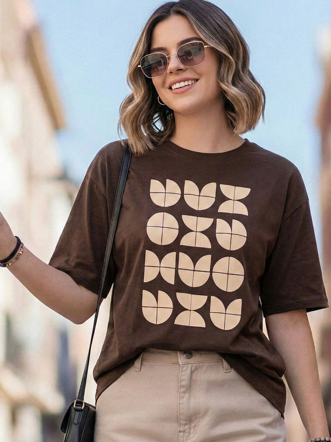 HeyStree Women Printed Drop-Shoulder Sleeves T-shirt