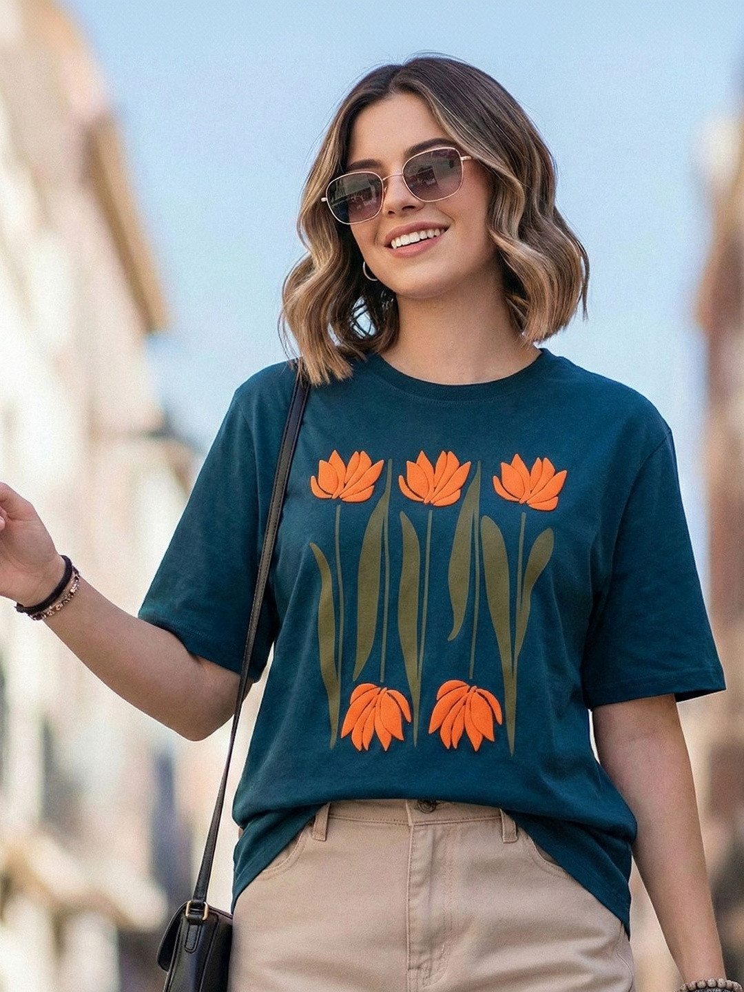 HeyStree Women Printed Drop-Shoulder Sleeves T-shirt