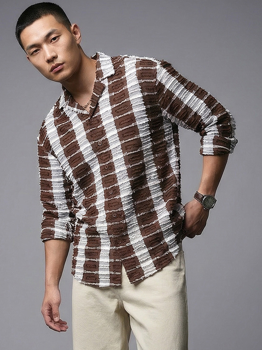 SOKO STREET Geometric Self Design Drop-Shoulder Sleeves Relaxed Fit Casual Shirt