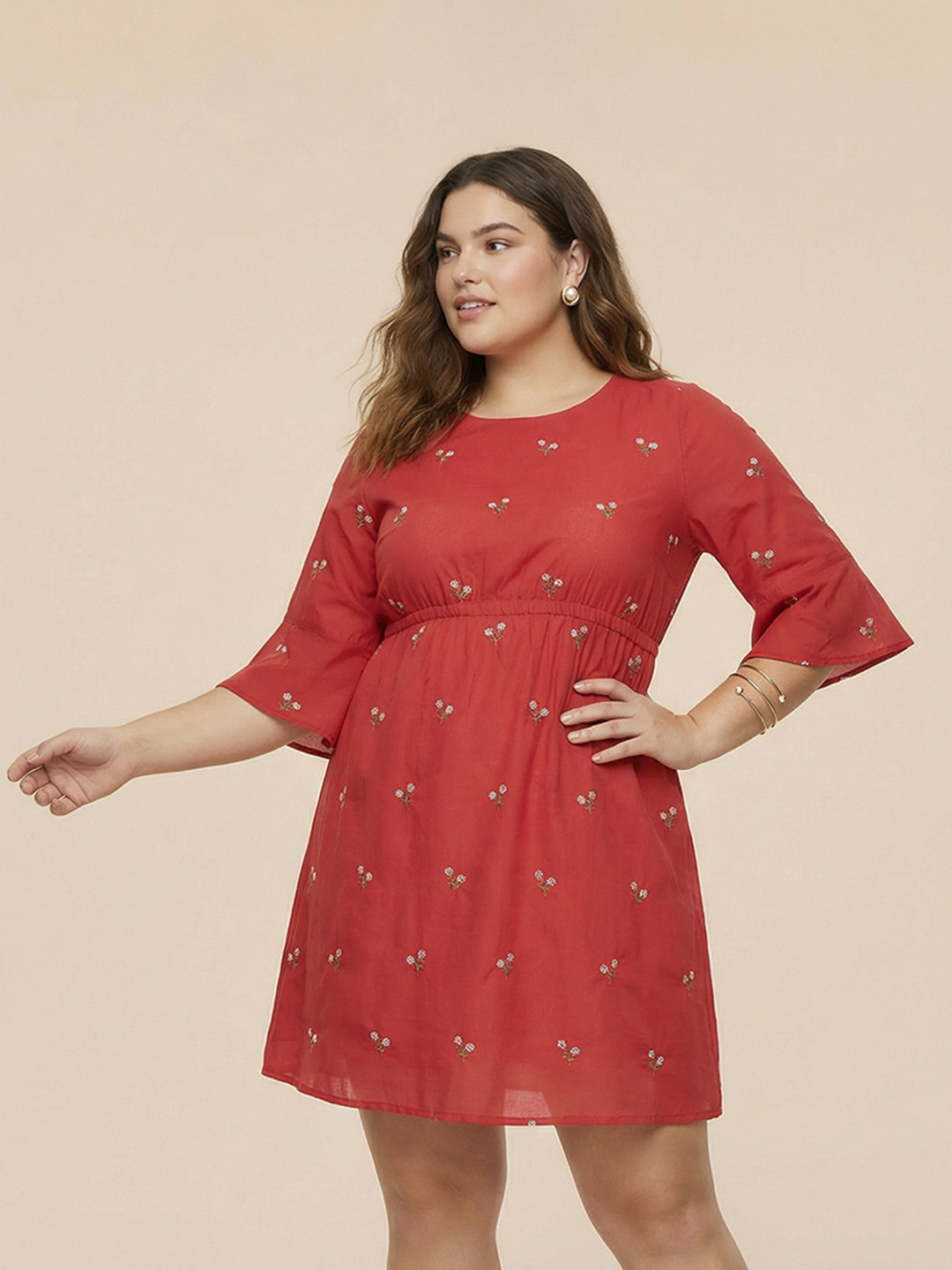 Sztori Plus Size Floral Embroidered Fit & Flare Dress