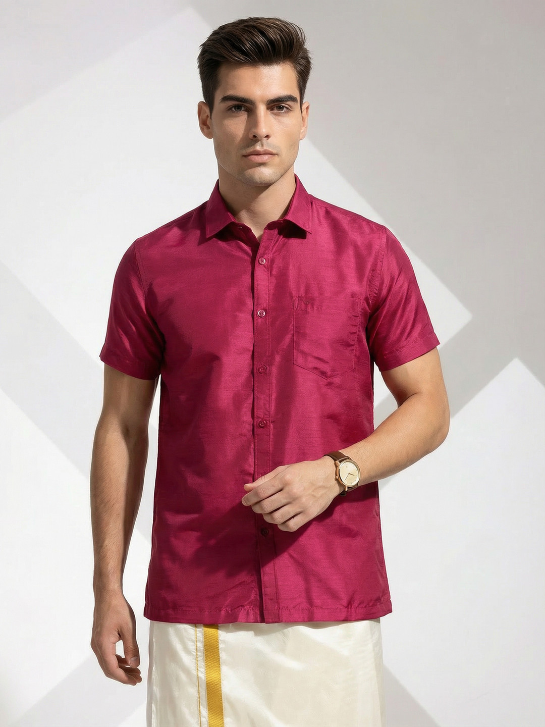 INVICTUS Spread Collar Opaque Onam Shirt