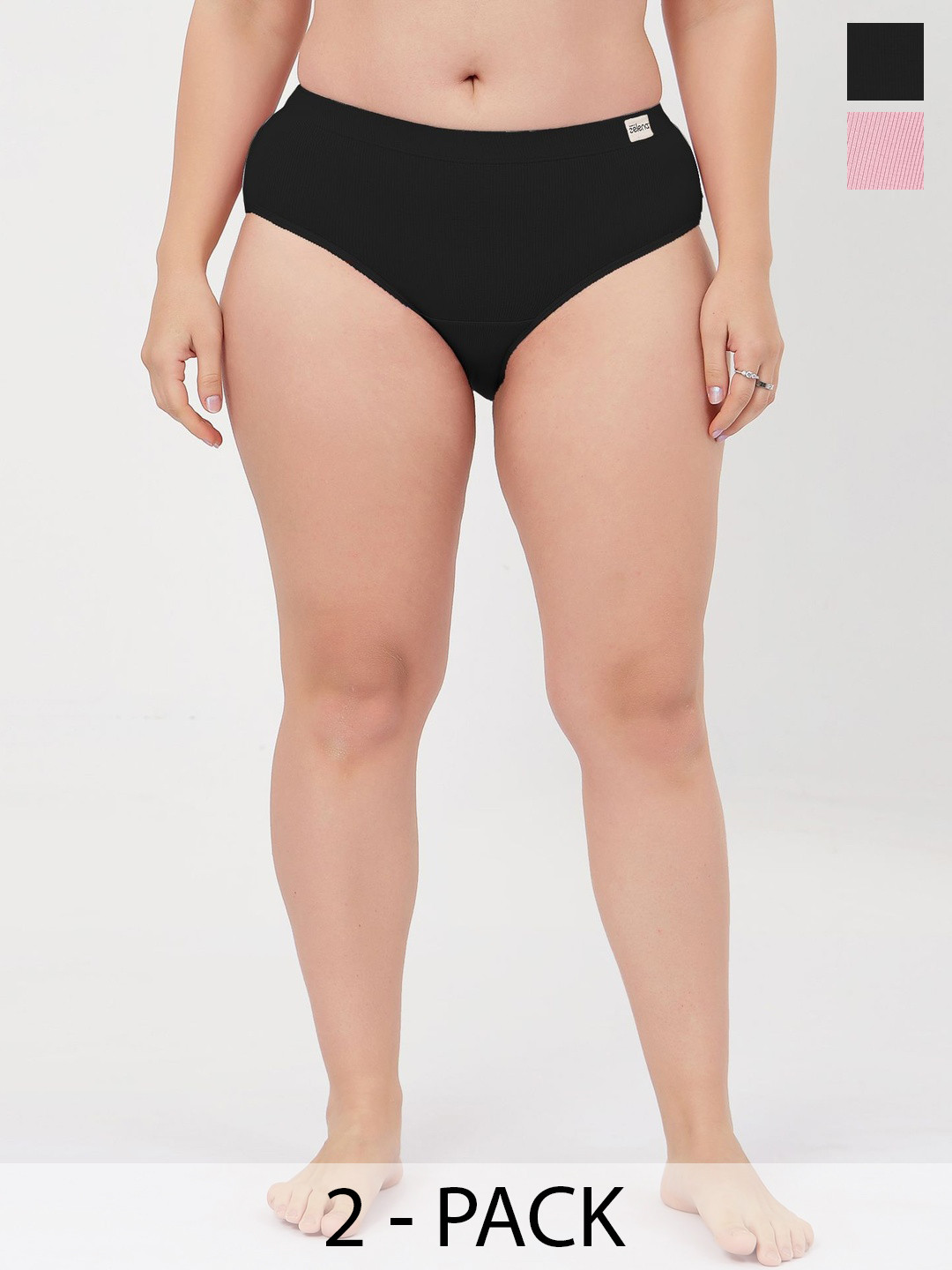 House Of Zelena Pack Of 2 Cotton Fine Rib Mid Rise Hipster Briefs
