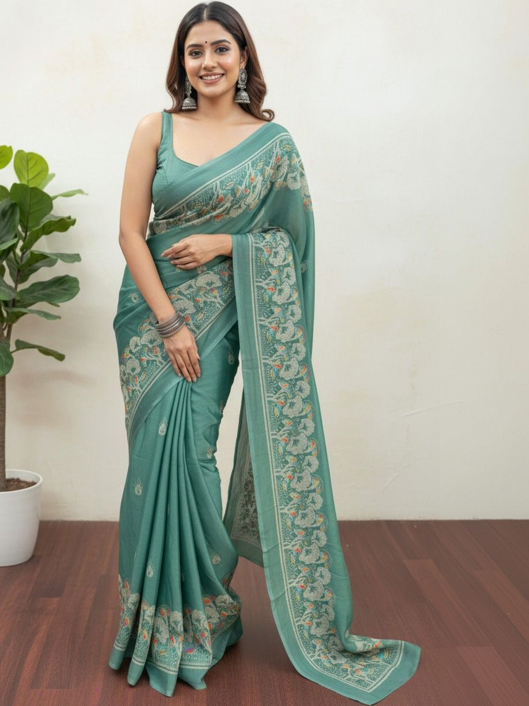 BilloRani Floral Pure Chiffon Designer Saree