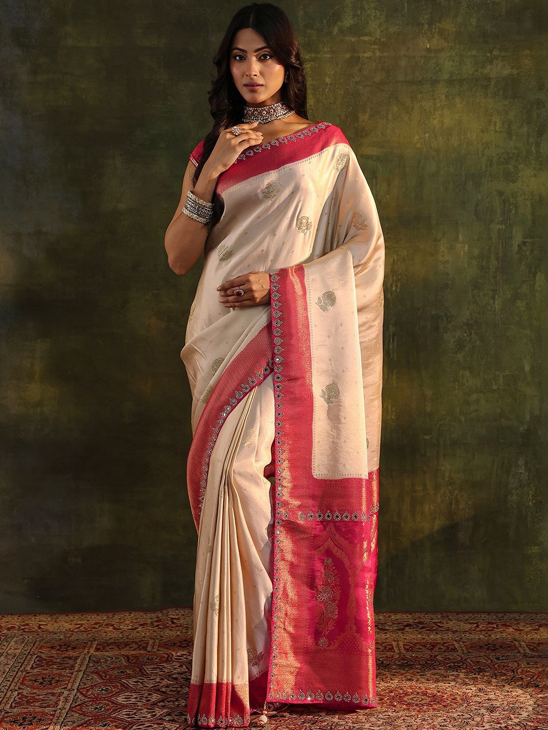 Libas Ivory Embellished Saree with Unstitched Blouse Piece