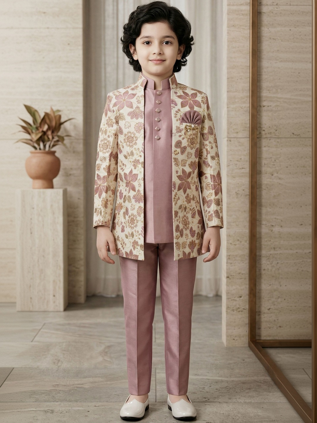 ahhaaaa Boys Embroidered Mandarin Collared Sherwani