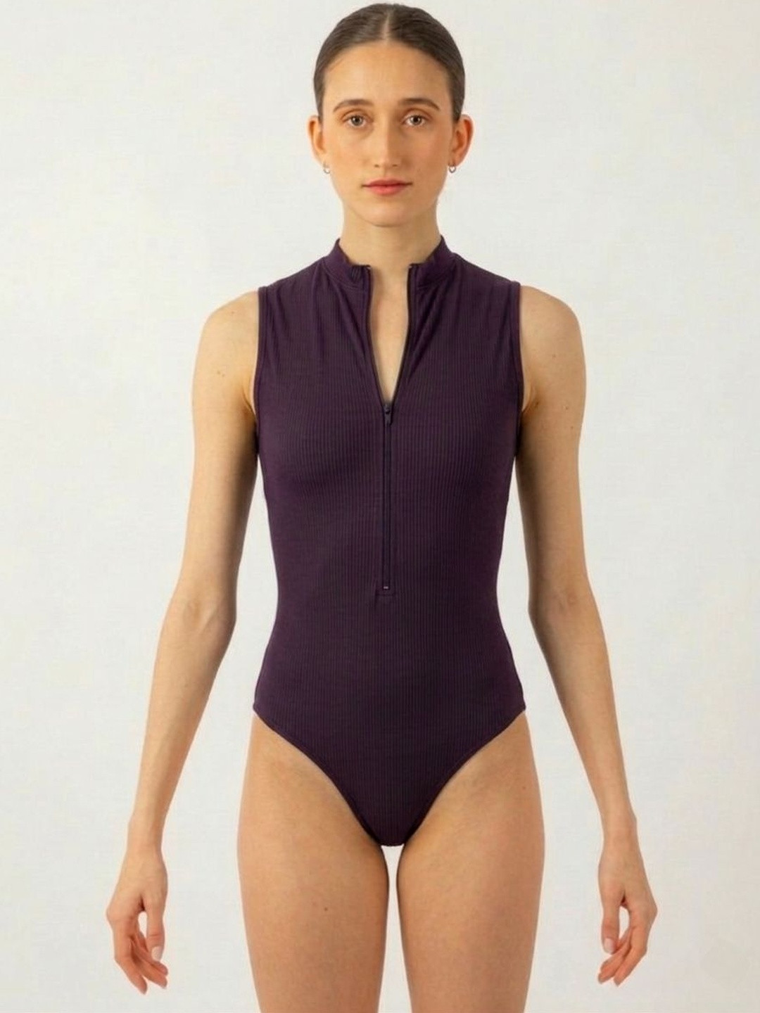 ZEROZABAR Ribbed High Neck Zipper Bodysuit