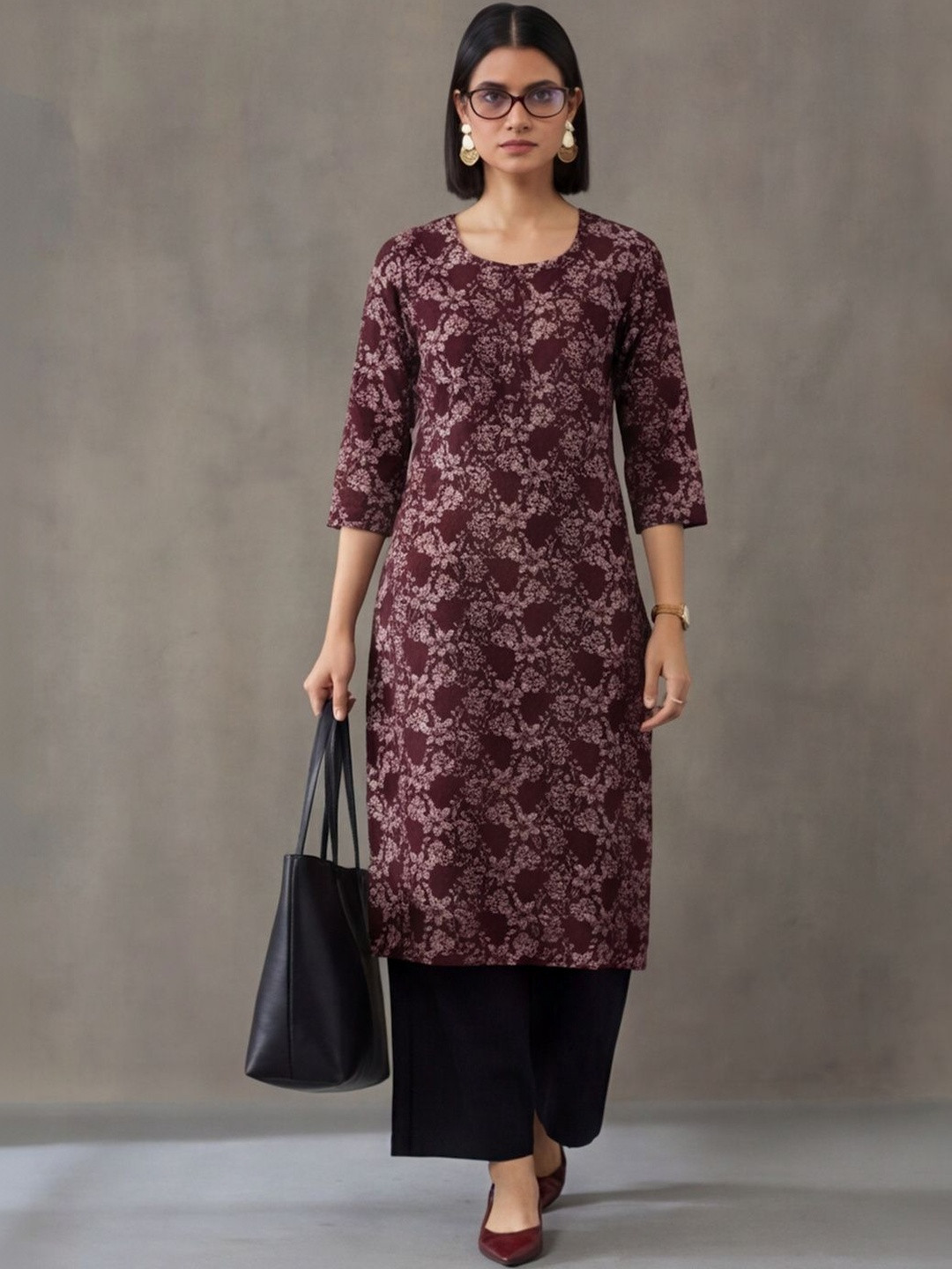 Navibhu Daily Office Printed Floral Kurta