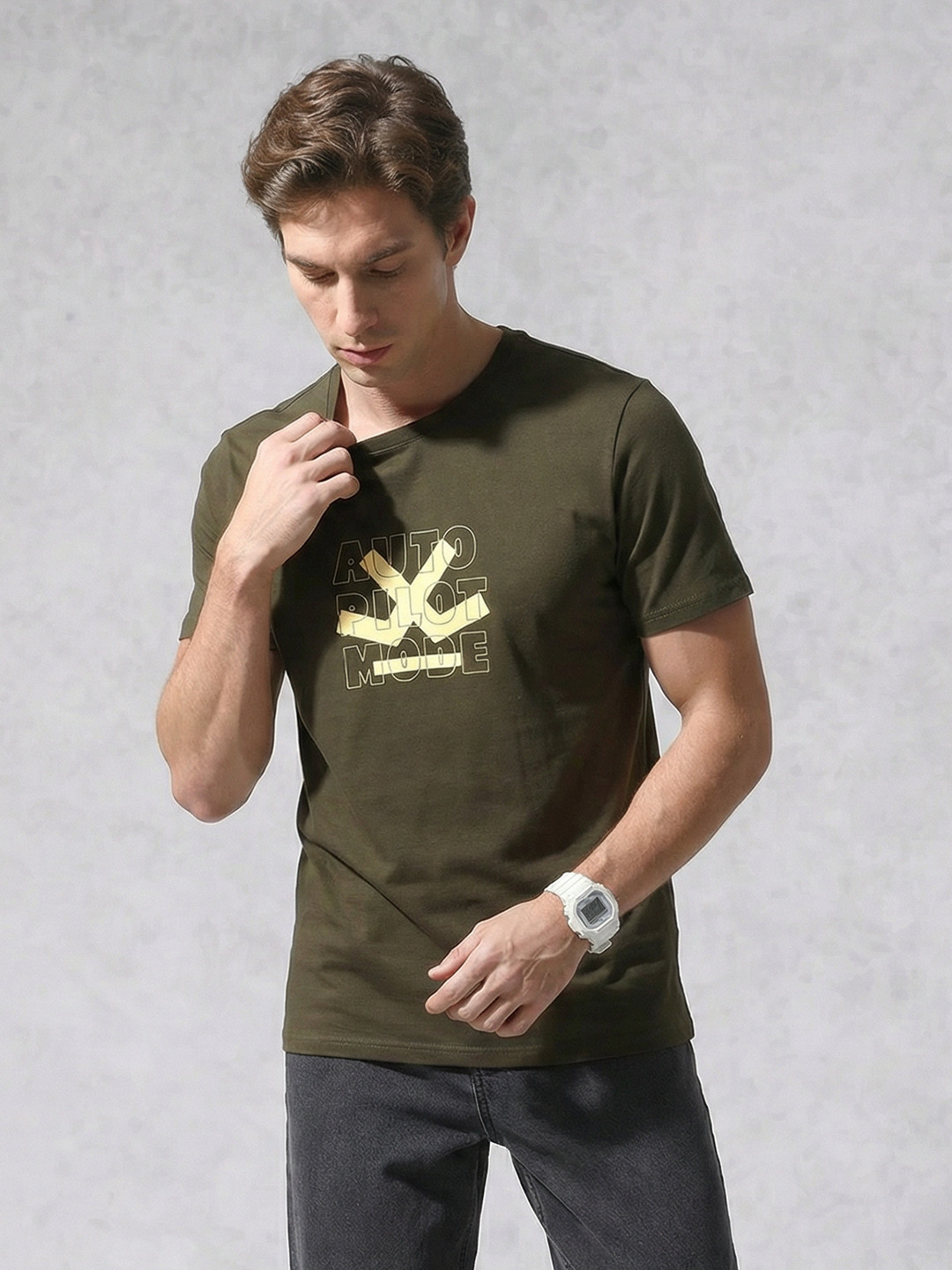 WROGN Brand Logo Printed Slim Fit Cotton T-shirt