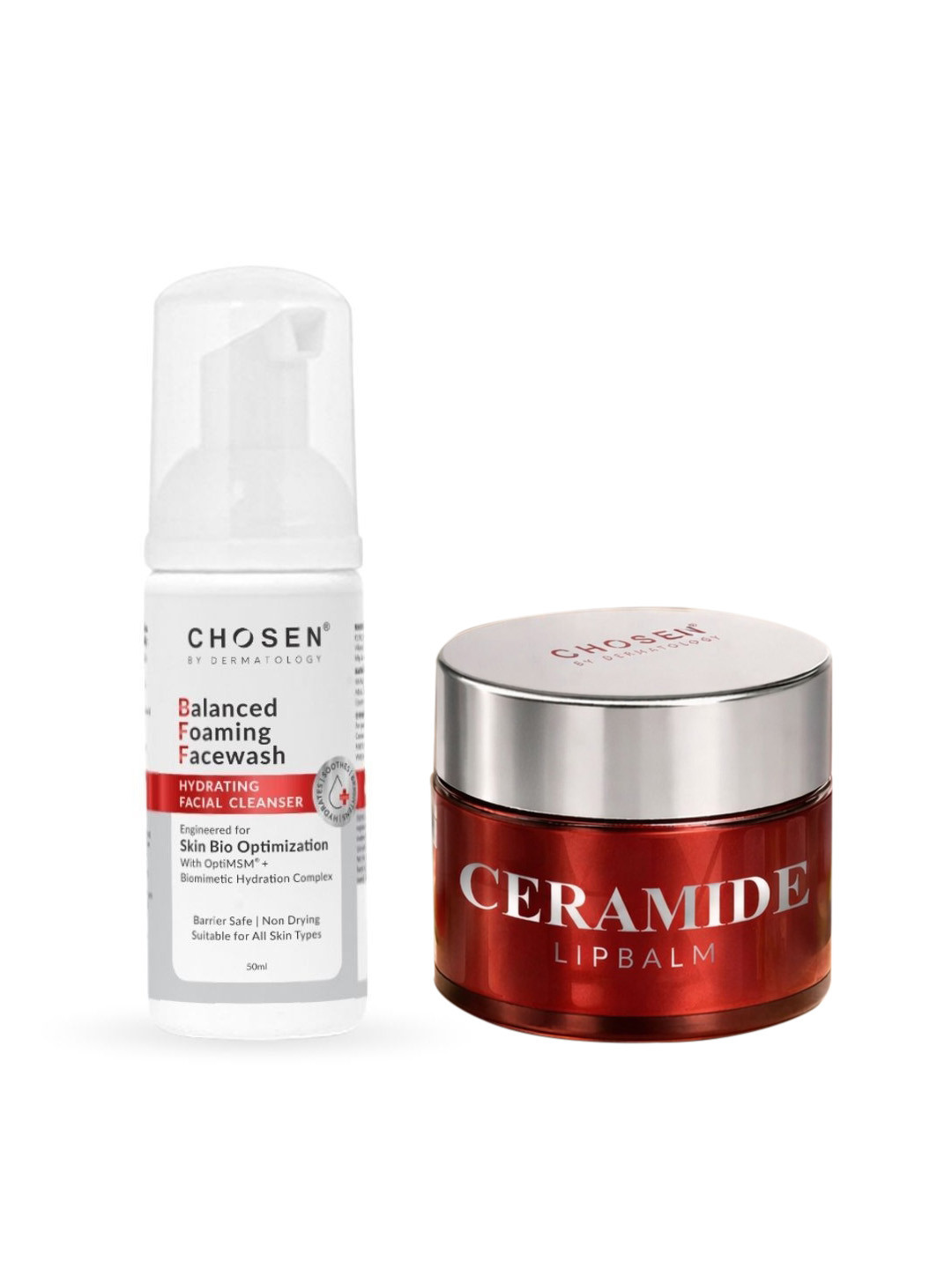 CHOSEN Set of Balanced Foaming Face Wash 50 ml & Ceramide Lip Balm 8 g