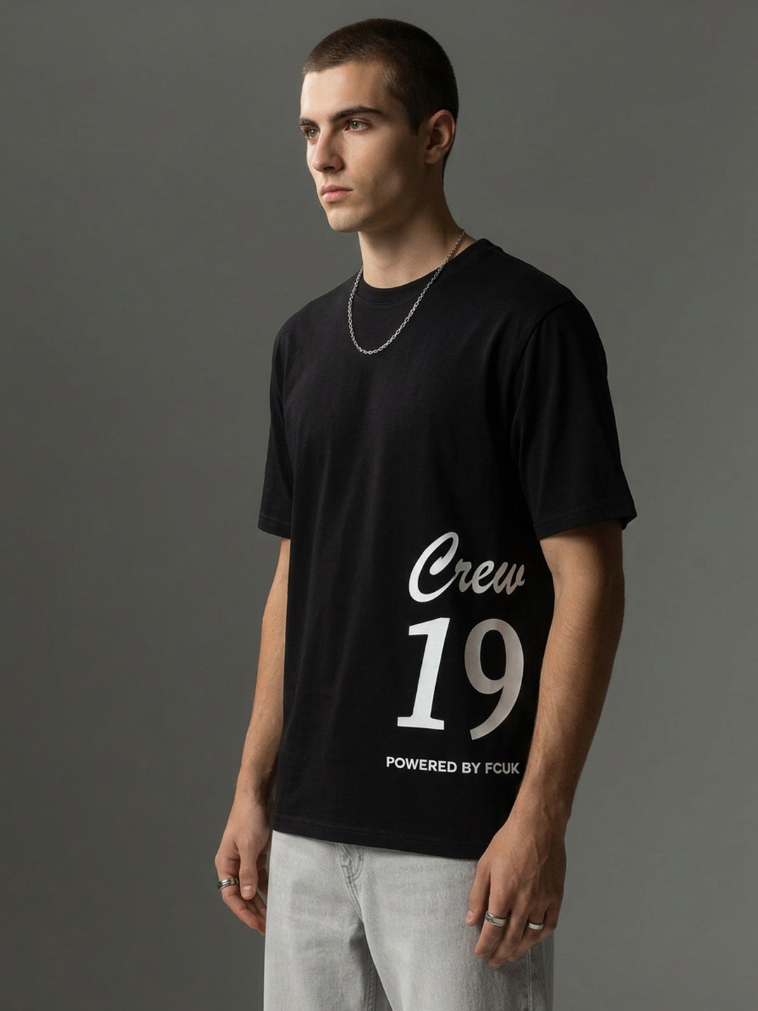 FCUK Typography Printed Oversized Pure Cotton T-shirt