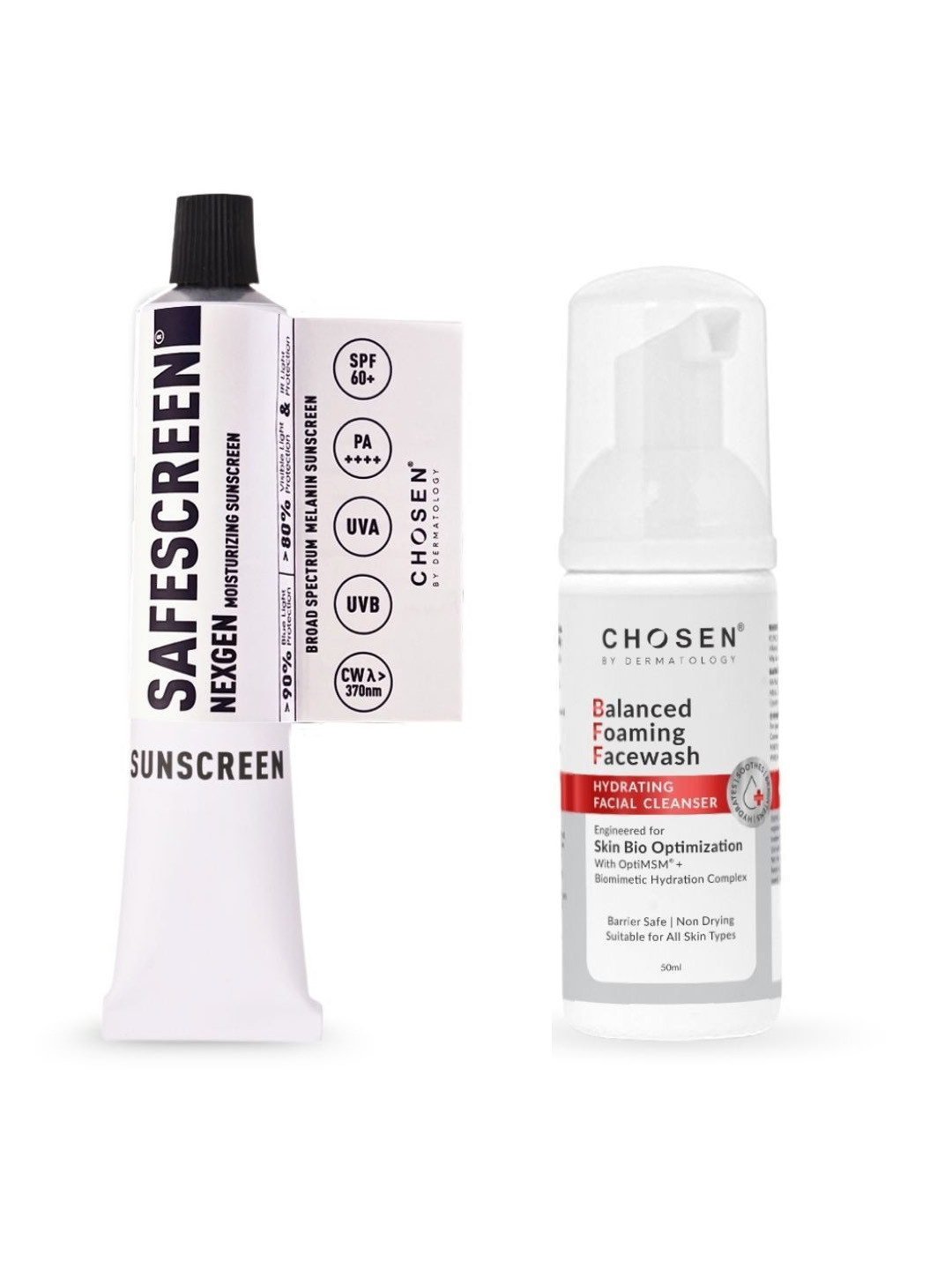 CHOSEN Set of Balanced Foaming Face Wash 50 ml & SPF60+ Nexgen Sunscreen 40 ml
