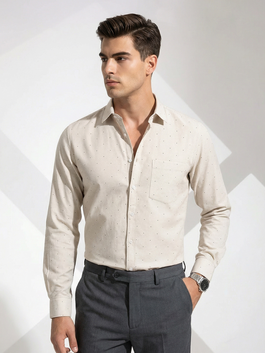 INVICTUS Micro Ditsy Printed Premium Slim Fit Pure Cotton Formal Shirt