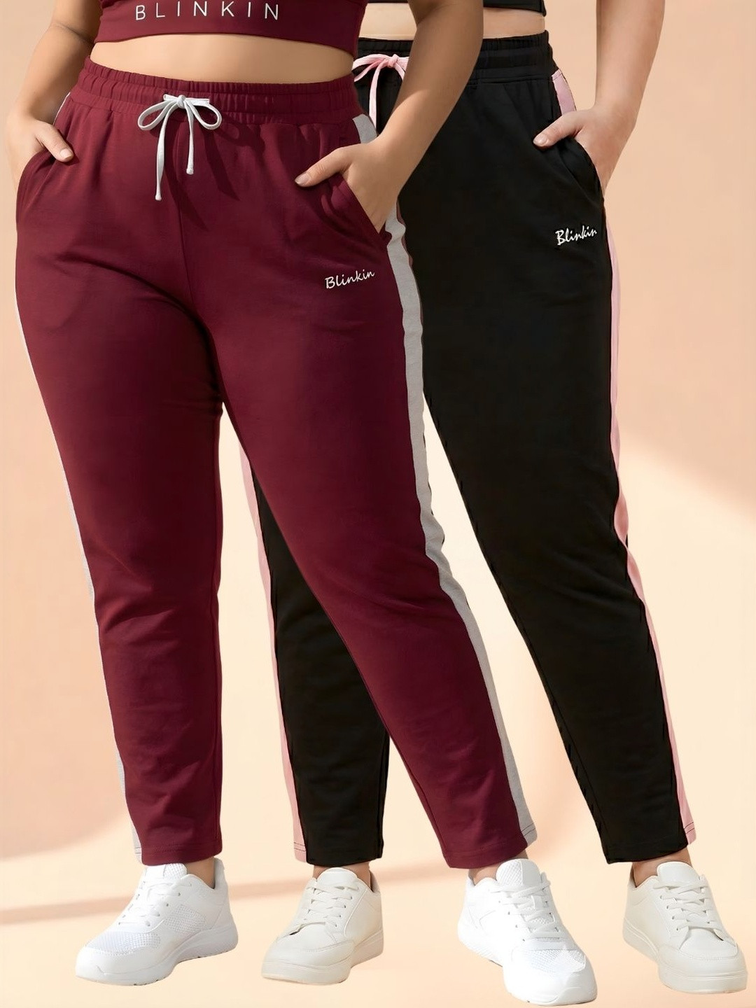 Blinkin Women Pack of 2 Regular Fit Colourblocked Track Pants