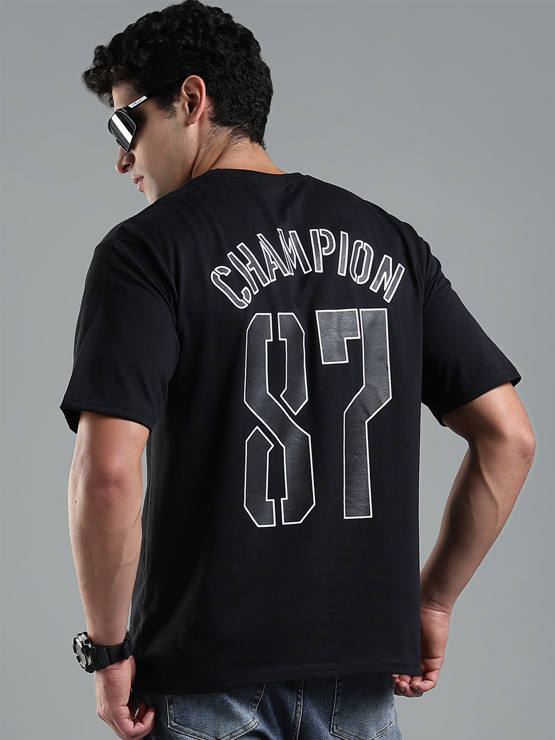 LEWEL Men Graphic Printed Round Neck Cotton Oversized T-shirt