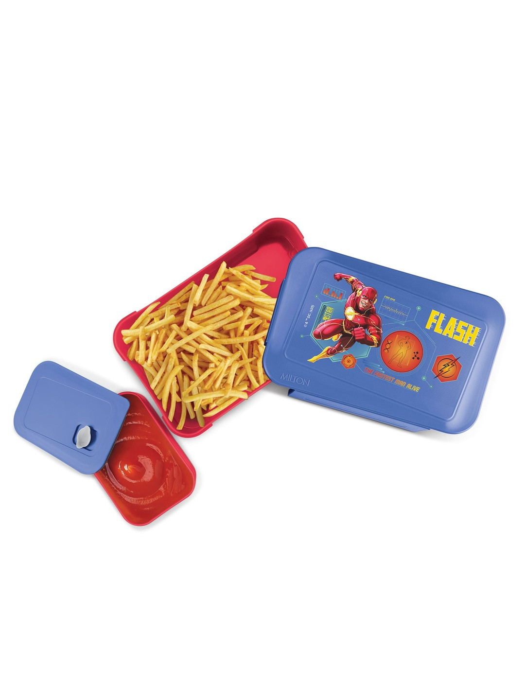 Milton Berry Tiffin Blue Flash Print Plastic Kids Lunch Box 850 ml