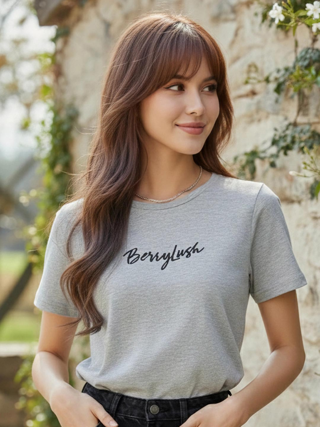 Berrylush BASICS Brand Logo Printed Casual T-shirt