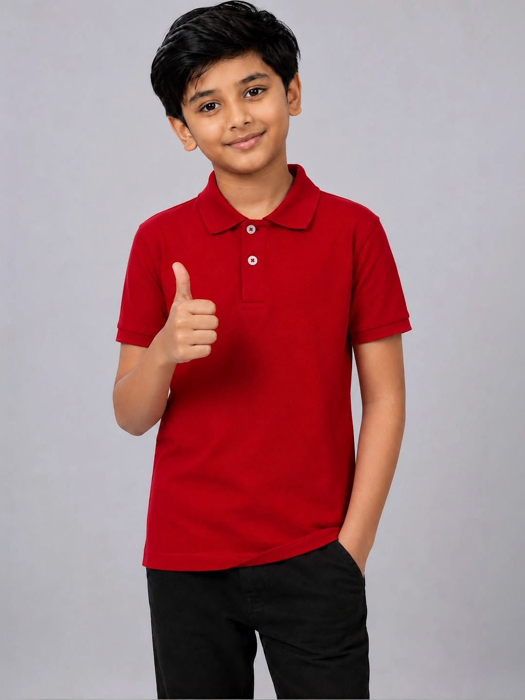 Dechado Unisex Kids Red Cotton Polo Tshirts