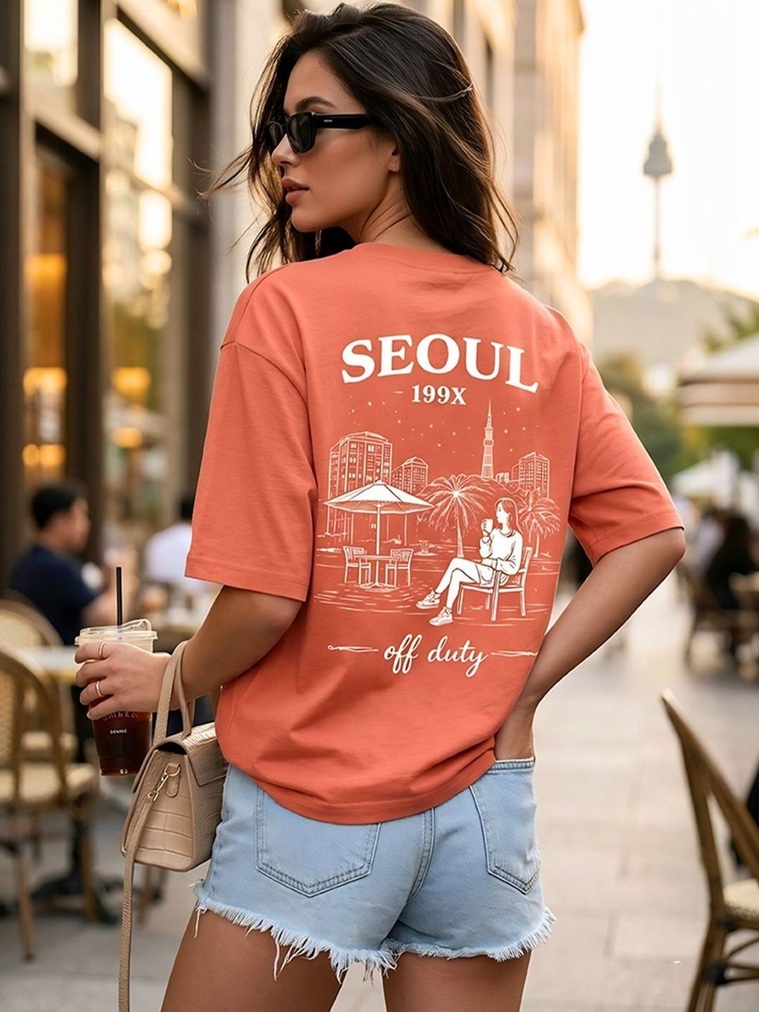 COLORCART Women Graphic Printed Orange Oversized T-shirt