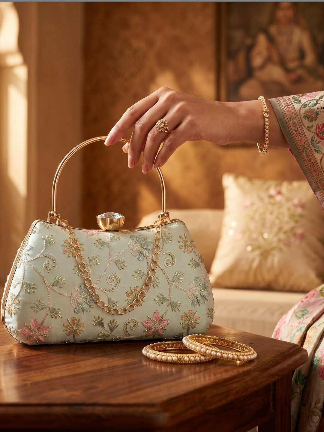 FOR THE BEAUTIFUL YOU Embroidered Embellished Box Clutch