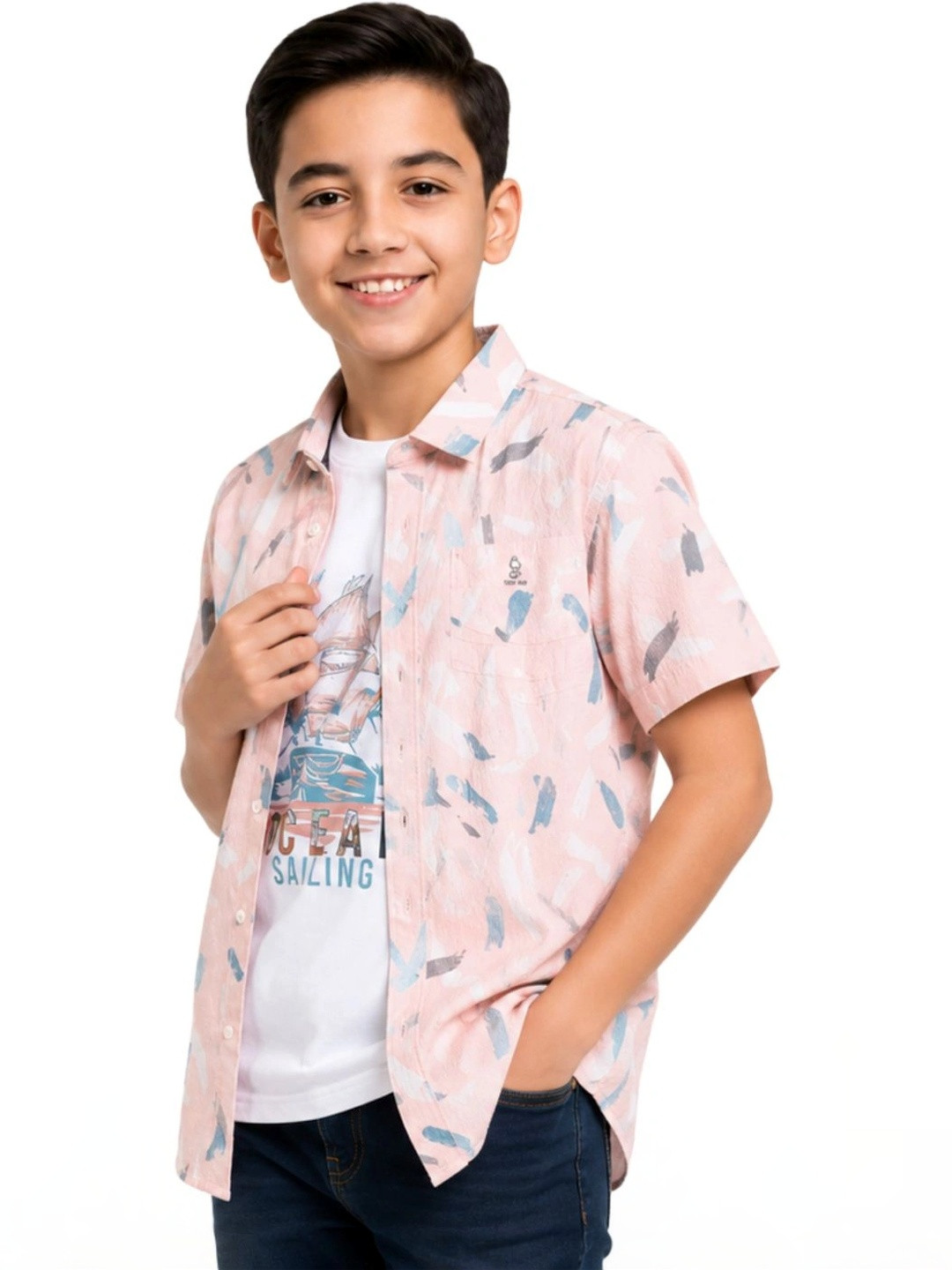 CAVIO Boys Standard Abstract Printed Pure Cotton Shirt With T-Shirt
