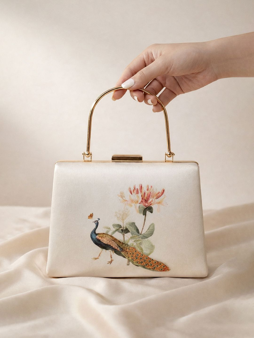 ARTKLIM Peacock With Flower Printed Box Clutch