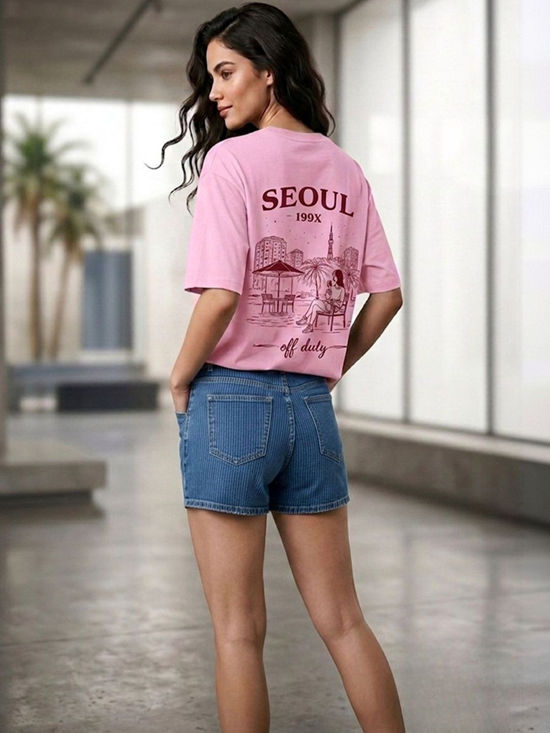 COLORCART Women Typography Printed Pink Oversized T-shirt