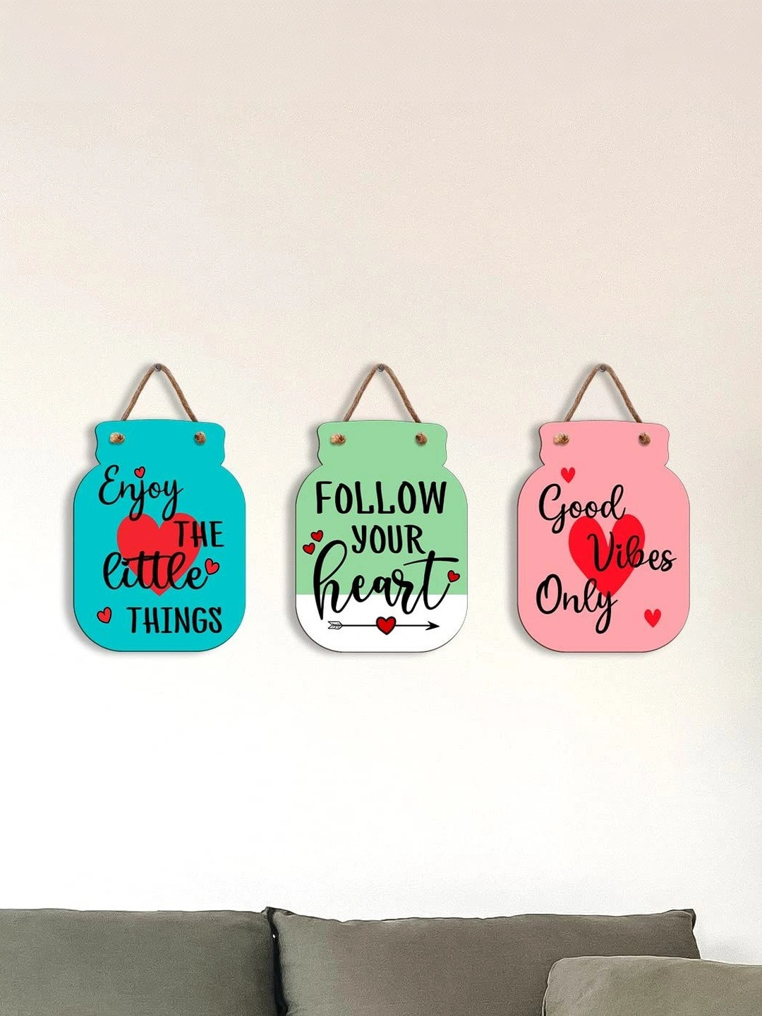 ROMEE Set Of 3 Pink & Blue Positive Quotes Printed Lightweight Wall Hangings