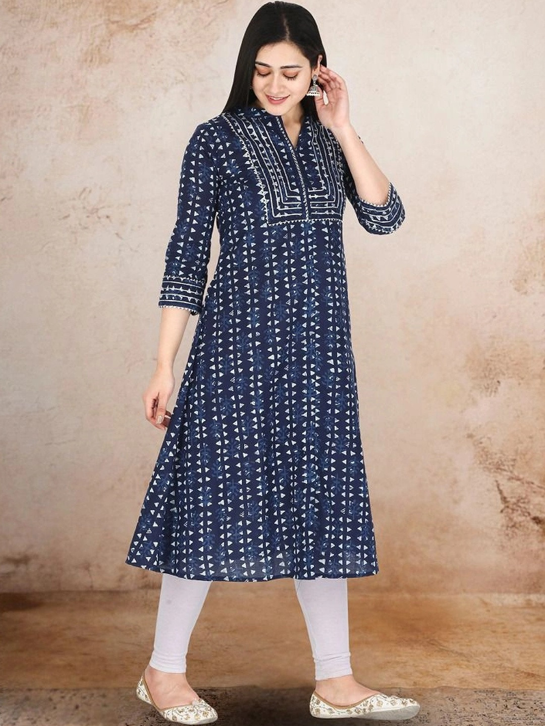 KRIFTEE Women Geometric Printed Thread Work Indie Prints Kurta
