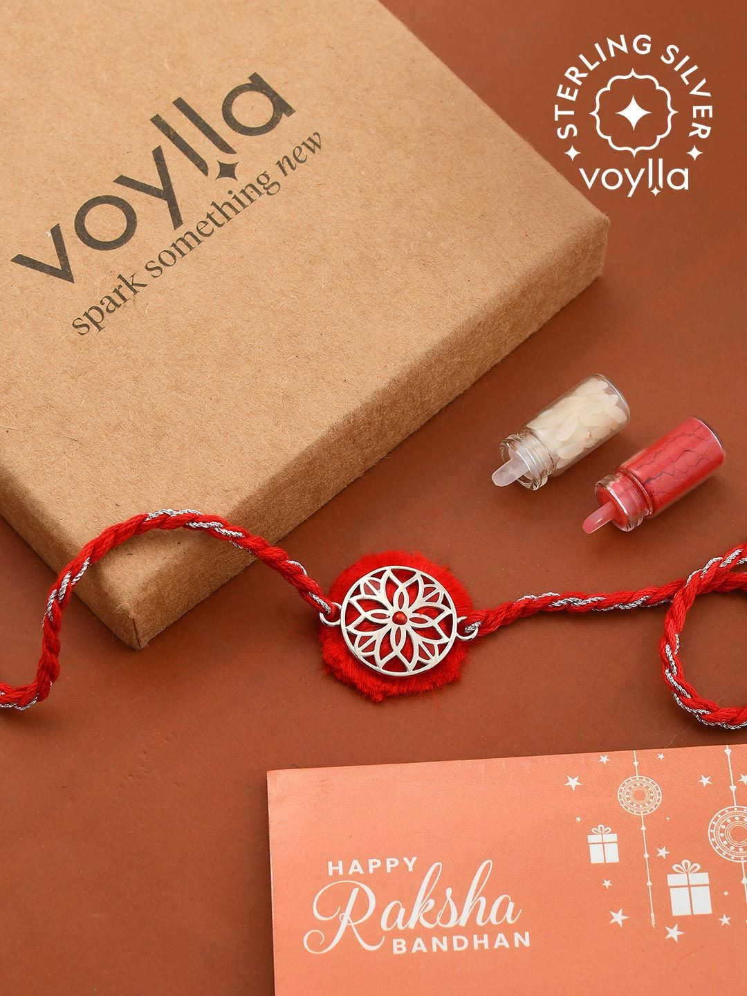 Voylla Precious Sterling Silver Filigree Red Thread Rakhi | Voylla Precious Rakhi