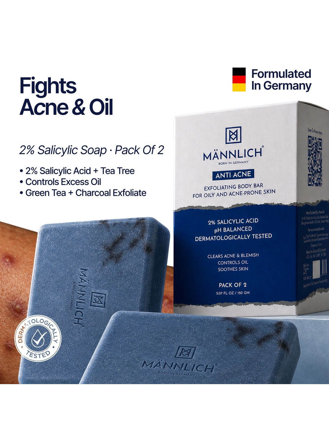 Mannlich Set Of 2 Anti Acne Soap- 75 g Each