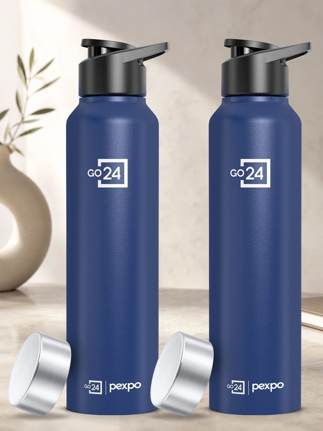 Go24 Chromo Navy Blue Stainless Steel Spill Proof 2 Piece Sipper - 1L
